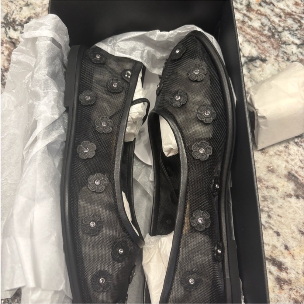 Coach Emelia, Black Floral Embellished Flats
